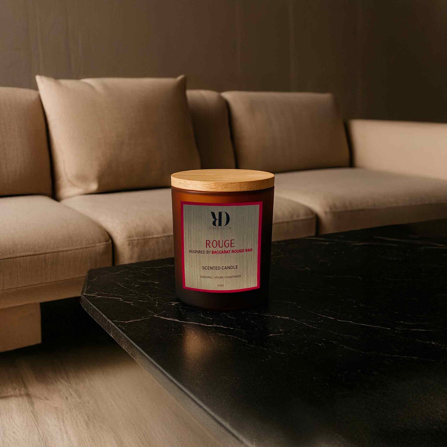 BACCARAT ROUGE CANDLE INSPIRED BY luxury home table