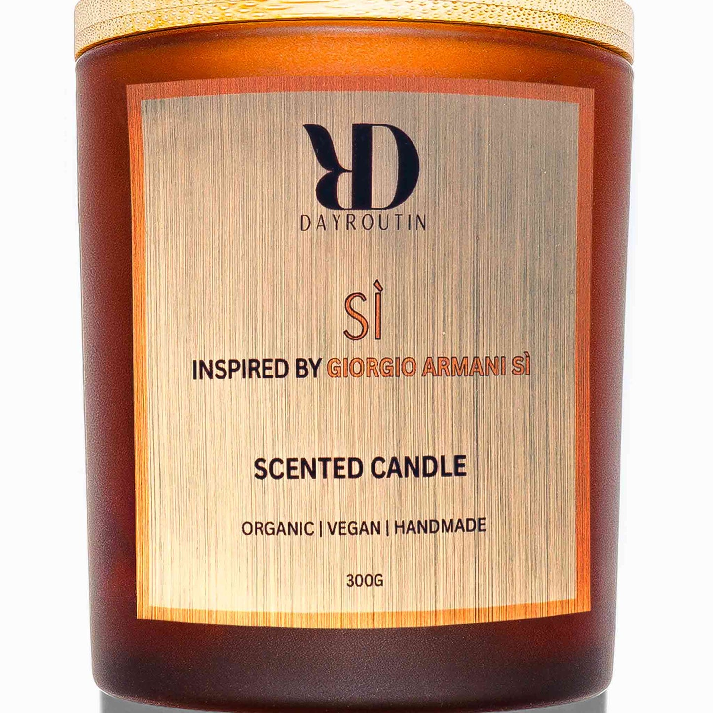 Soy wax candle smelling like Sì perfume, modern chypre home scent