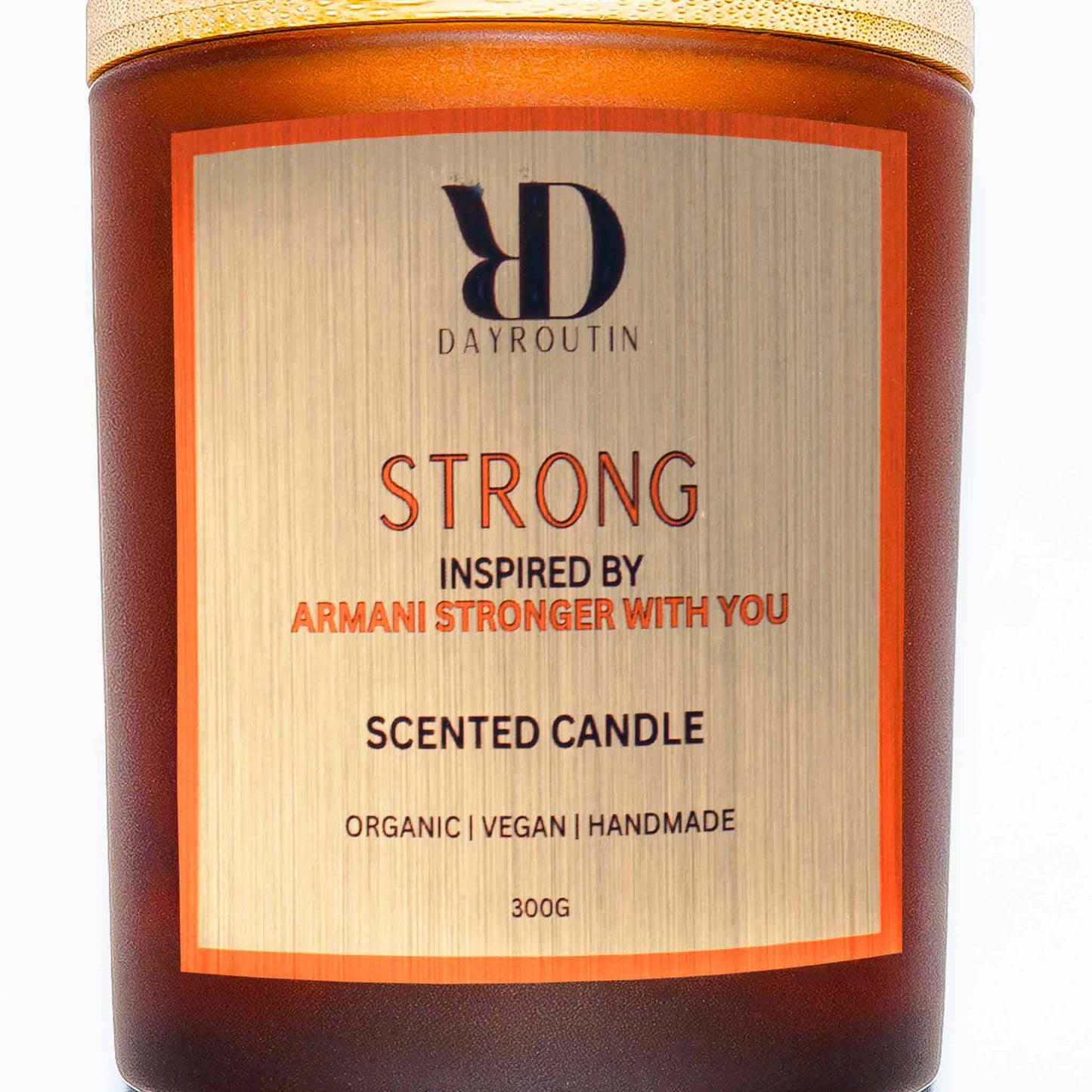 Soy wax candle smelling like Stronger With You cologne, vanilla and pink pepper scent.