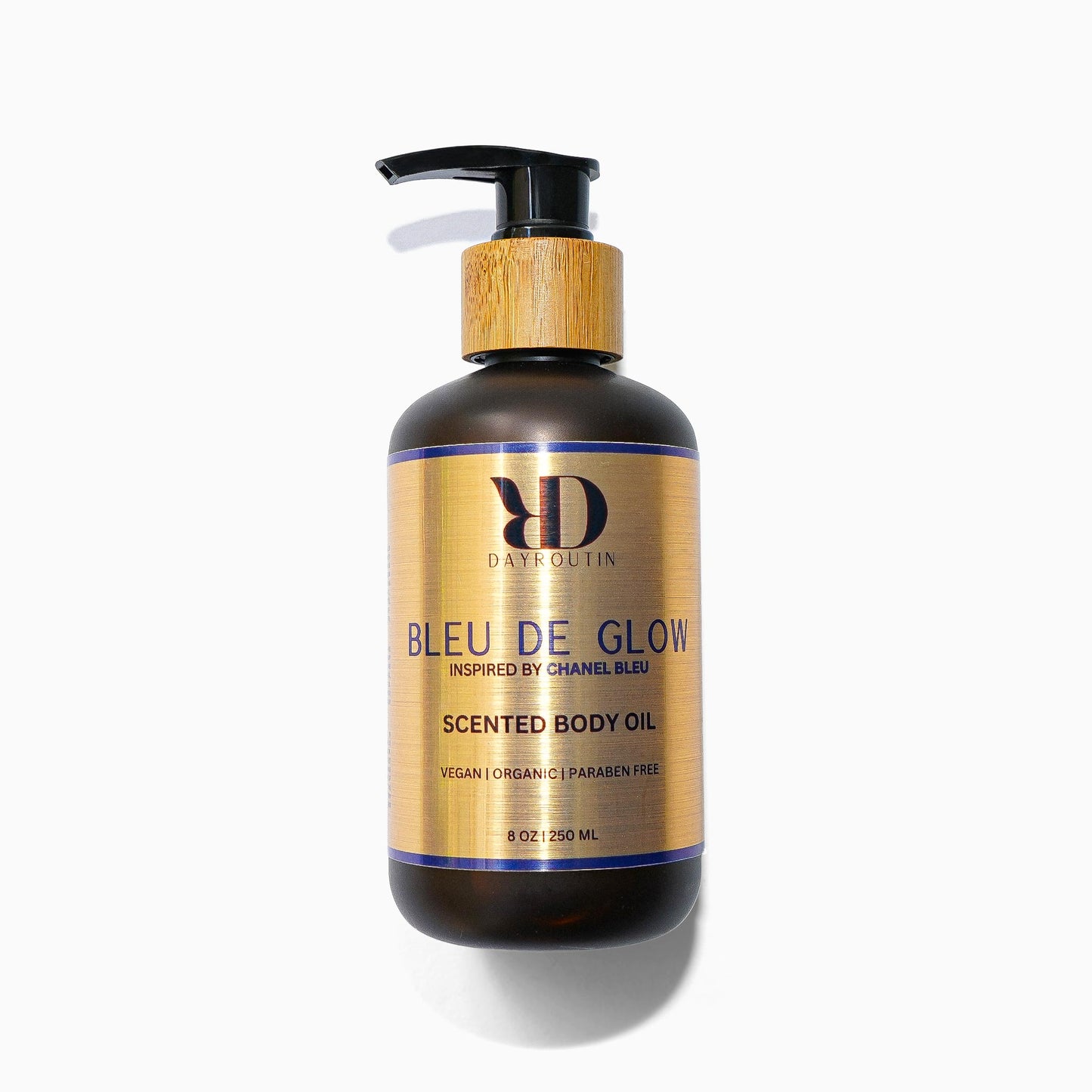 DayRoutin BLEU GLOW body oil inspired by Chanel Bleu de Chanel in elegant dropper bottle
