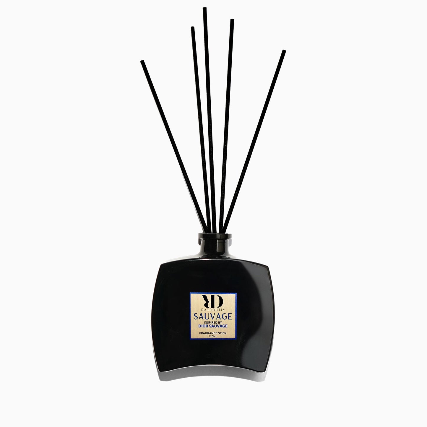 Luxury reed diffuser inspired by Dior Sauvage with black fibre reeds for modern home decor