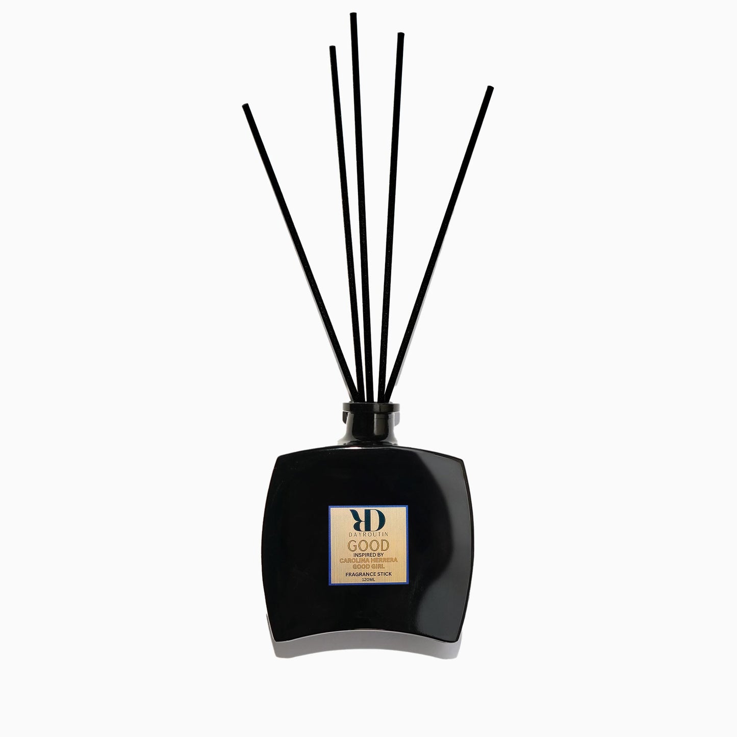 DayRoutin GOOD fragrance reed diffuser inspired by Carolina Herrera Good Girl on a minimalist surface.
