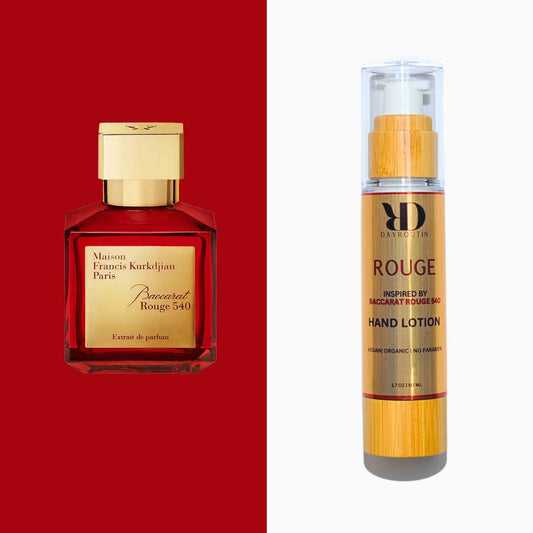 Luxury BACCARAT ROUGE 540 Lotion inspired hand cream in elegant packaging, styled for a high-end skincare aesthetic.