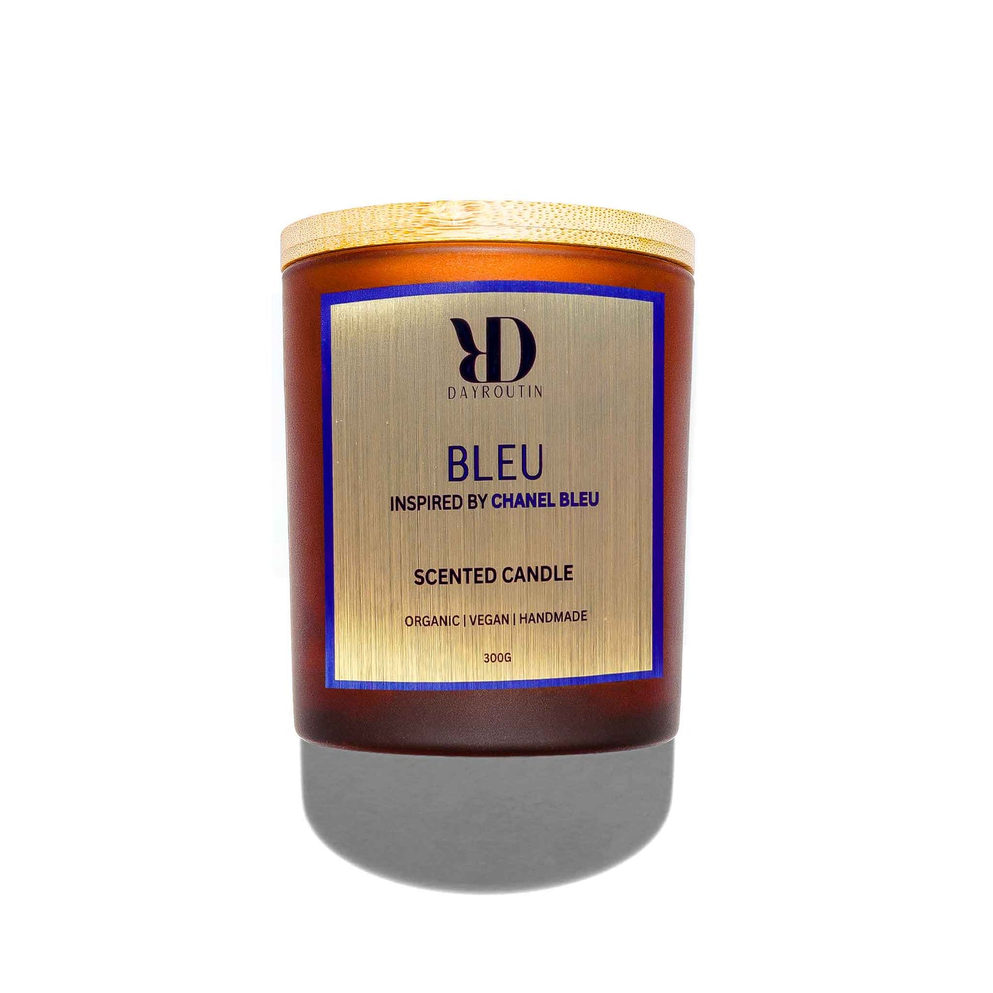 DayRoutin BLEU scented candle inspired by Chanel Bleu de Chanel in minimalist glass jar