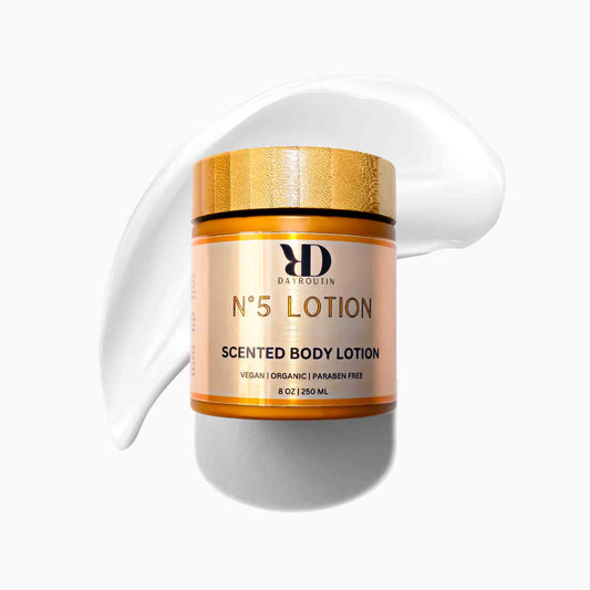 DayRoutin N°5 body lotion inspired by Chanel No 5 in an elegant pump bottle