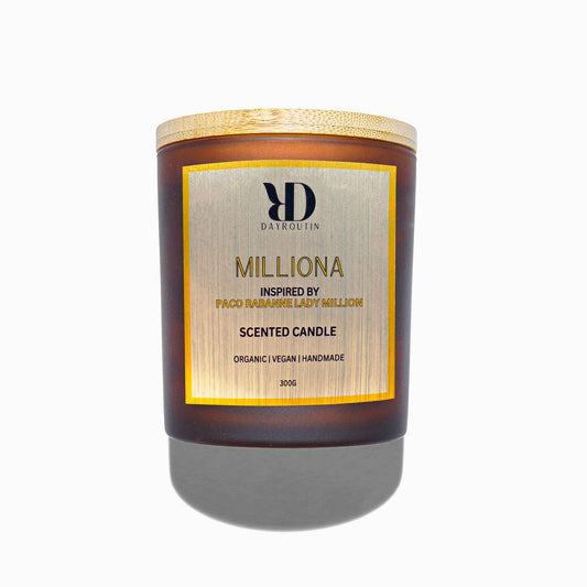 "Paco Rabanne Lady Million inspired soy candle gold label